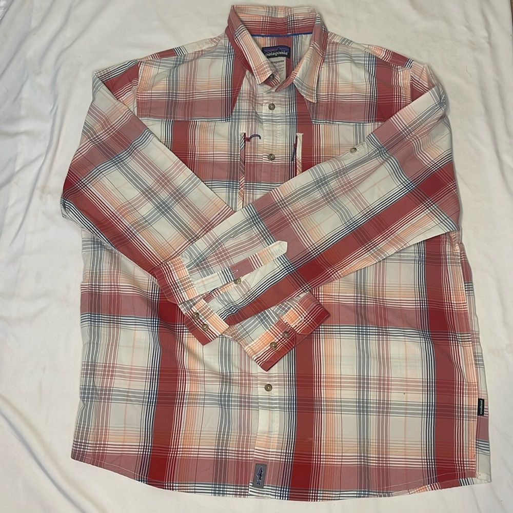 Mens Patagonia Long Sleeve Sun Stretch Shirt, Red Plaid, XL